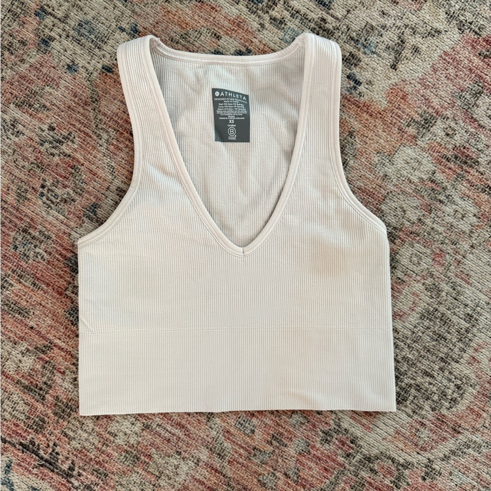 ATHLETA white Aurora Seamless Crop Rib Tank - Size XS